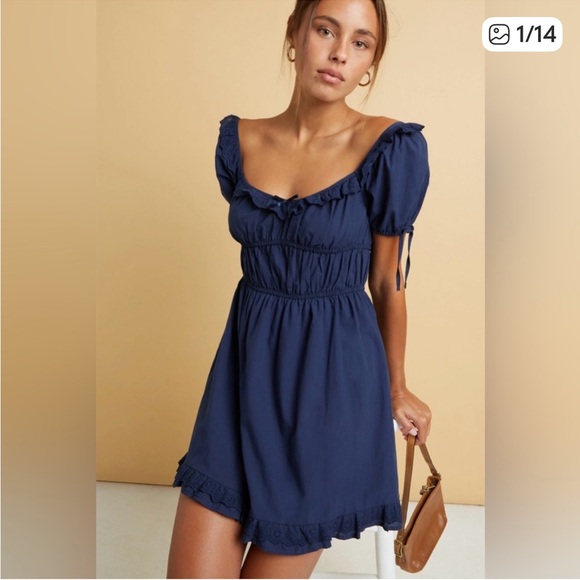 Beverly And Beck Dresses & Skirts - Beverly and Beck PAC SUN
Ruby Ruffle Bow Navy Blue Mini
Dress Size Medium nwot